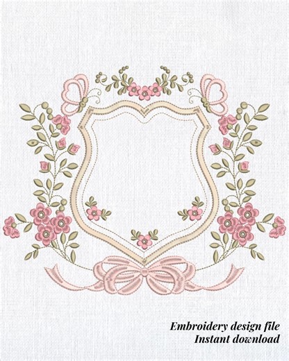 Floral Wedding Frame Embroidery Design - French Shabby Chic Wreath Machine Digital File - Vintage Border Embroidery Pattern - 6 Sizes - Etsy