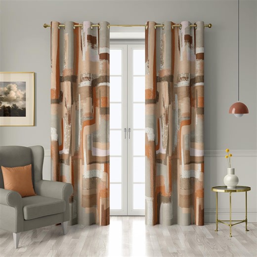 Beige and Terracotta Abstract Curtains, Modern Geometric Drapes With Brush Stroke Pattern – Blackout Curtain, Custom Size Window Treatment - Etsy