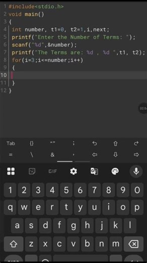 Fibonacci Series in C program #StudentsLife #Programming #Learncoding #EngineeringStudent