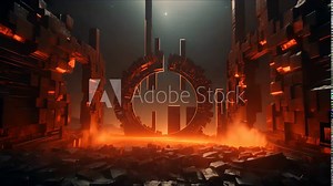 Abstract AI-generated background with digital shapes, futuristic elements and patterns. Concept of future technologies and artificial intelligence.