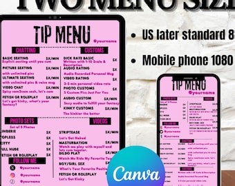 Onlyfans Tip Menu Template: Pink & Black Canva Design (digital Download) - Etsy