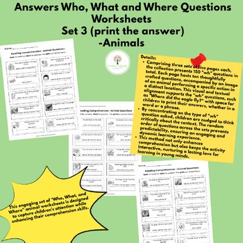Answers Wh Questions Worksheets about Animals -set 3