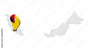 Location State of Negeri Sembilan on map Malaysia. 3d Negeri Sembilan flag map marker location pin. Map of Malaysia showing different parts. Animated map States of Malaysia. 4K. Video