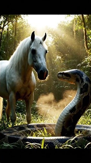 Giant Python Wraps a Powerful White Horse 😱 #shorts #python #wildlife #nature #viral #snake #horse