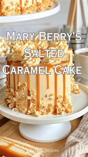 Mary Berry's Salted Caramel Cake ✨🍰 A rich and indulgent cake featuring layers of moist sponge, luscious salted caramel, and a creamy icing, perfect for special occasions or a delightful treat. Ingredients: - 225g cold baking spread (plus extra for greasing) - 175g caster sugar - 55g light muscovado sugar - 4 large eggs - 1 tsp vanilla extract - 225g self-raising flour - 1 tsp baking powder - 1 tbsp milk - 397g can of caramel - ½ tsp fine sea salt For the Icing: - 250g softened unsalted butter