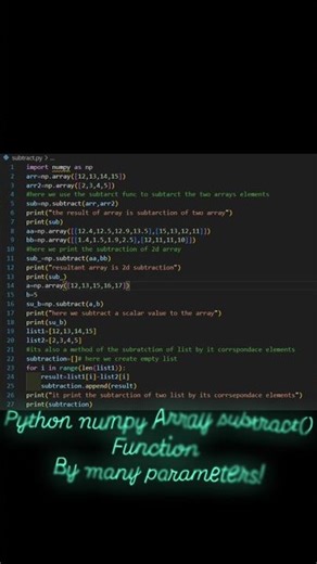 python numpy Array subtraction #codingtips #lifeisbutadream #viral #computer #python