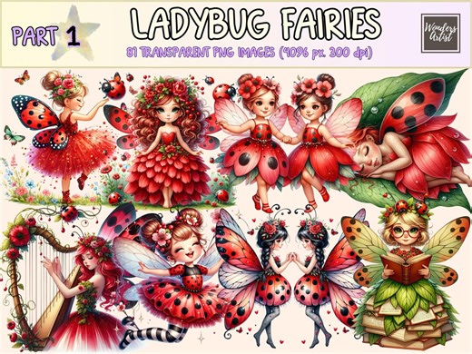 Ladybug Fairy Clipart – 81 PNG Graphics, Commercial Use (digital Download) - Etsy Hong Kong