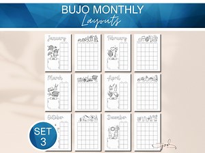Bullet Journal Monthly Layouts, Printable Bujo Monthly Calendar Pages, A4 A5 Happy Planner Printable Monthly Pages, Coloring in Page - Etsy