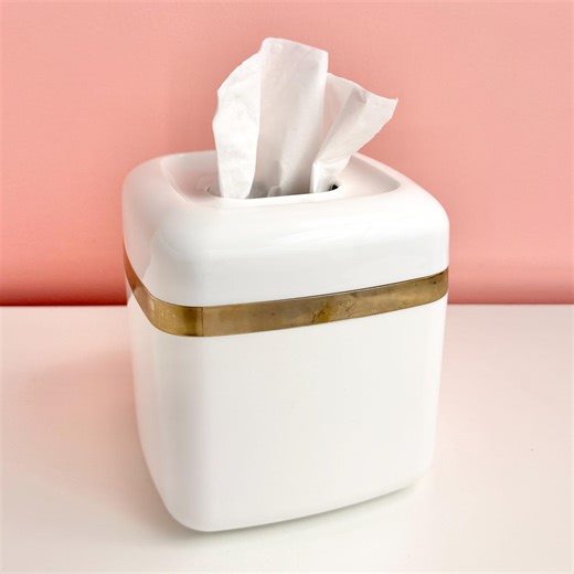 Curved White Tissue Box Cover With 22k Gold Plated Trim - Etsy