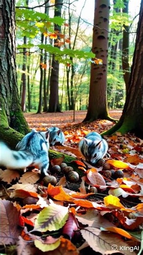 🐿️ Autumn Foraging: Playful Squirrels in the Forest #Squirrels #AutumnAnimals #WildlifeShorts