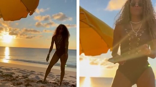 Ciara flaunts her curves in swimsuit while dancing on the beach