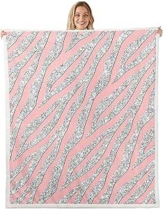 Women Leopard Sherpa Blanket Girls Pink Silver Leopard Print Fleece Throw Blanket Kids Glitter Zebra Print Plush Blanket Safari Animal Fur Fuzzy Blanket for Sofa Bed Couch, Room Decor Queen 90x90 Inch