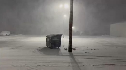 Powerful snow squall reduces visibility in Maquoketa, Iowa, USA