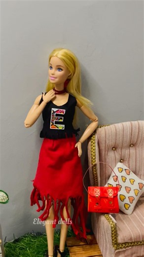Styling my barbie DIY Doll Fashion: Styling a Chic Red & Black Look! 👠👜 #barbie #diy #fashion