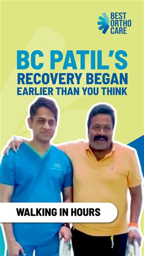 Dr. Kkirran S Chouka on Instagram: "Early steps always mean more than words. When B C Patil walked pain-free within 12 hours of surgery and said, “I’m back to normal,” it summed up the entire journey. 📍 Best Ortho Care, Sahakar Nagar, Bangalore 📞 +91 97421 67776 | +91 97422 67776 [Orthopaedic surgery success, early recovery after surgery, pain-free recovery, post-surgery walking, joint surgery recovery, minimally invasive orthopaedic surgery, fast surgical recovery, patient recovery story, ort
