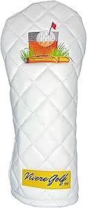 Driver Headcover, Whiskey Glass w/Golf Ball & Cigar, Golf Club Covers | Driver Headcovers for Golf Clubs (1pc) | Driver Only, White Leather, Premium Stitching, Water Resistant, Embroidered Logo
