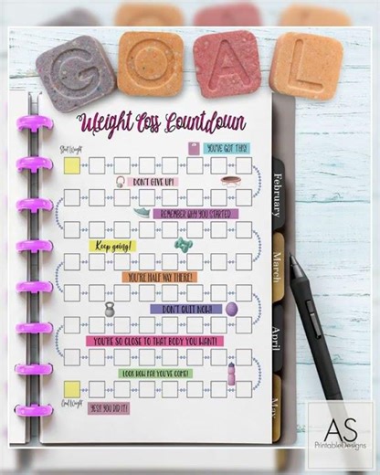 Weight Loss Tracker Printable, Countdown Chart