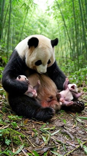 Mother Panda Cradles Tiny Newborn Cubs In Sacred Bamboo Forest #nature #panda #cuteanimals #cute