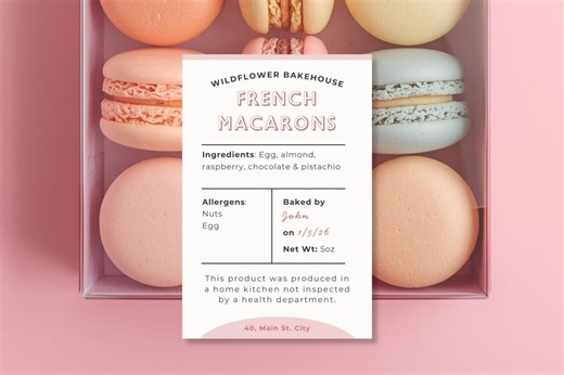 Cottage Food Label Template | Editable Canva Sticker for Cookies Bread Macaron | Printable Home Bakery Cottage Law Label | Rectangle 2x3 3x2 - Etsy