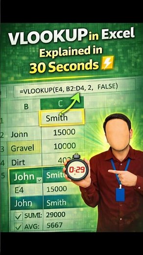 VLOOKUP in Excel Explained in 30 Seconds ⚡ | Excel Shorts