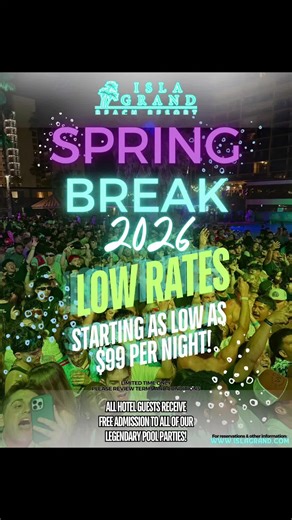 Spring Break officially starts HERE 😮‍🔥🌴 Isla Grand Beach Resort = the headquarters Pools. Beach. Night parties. 📅 Party starts March 6 @Isla Grand Beach Resort, SPITX #springbreak #collegespringbreak #college #southpadrespringbreak #SpringBreak2026