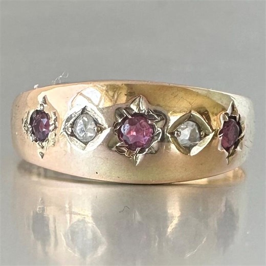 Antique Ruby Diamond Gypsy Ring, 22 K Victorian 1841 Birmingham L.5 / 6 - Etsy