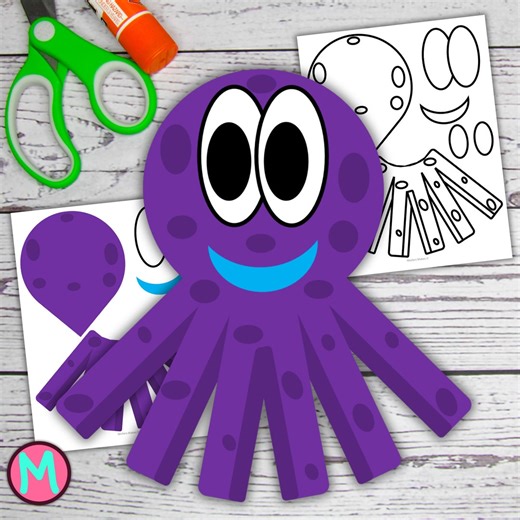 Octopus Paper Craft Template: Cut and Glue Activity (PDF) - Etsy