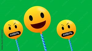 awkward situation laugh and swearing word emoji animation in swinging motion isolated on green screen. concept for awkward situation.