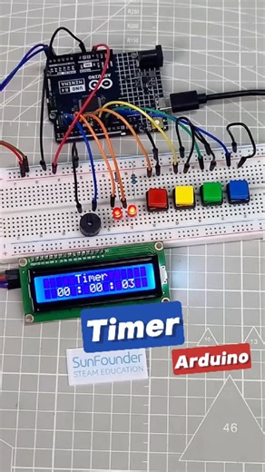 SunFounder Maker Education on Instagram: "Build an Arduino Countdown Timer with LCD & Buzzer! ⏲️#Arduino #ArduinoProjects #DIYTimer #CountdownTimer #ElectronicsProjects #STEMEducation #MakersGonnaMake #TechTutorial #LearnArduino #EmbeddedSystems"