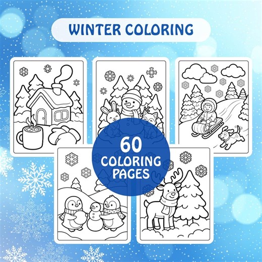60 Winter Coloring Pages Printable | Digital Winter Coloring Bundle Sheets| Kids & Adults Coloring| Snowman Snowflake Winter Activity - Etsy