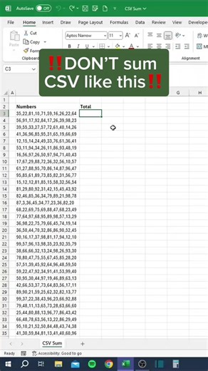 9.9K views · 125 reactions | Don't SUM CSV using this trick #Excel #exceltraining #exceltutorial #ExcelTipsAndTricks | LEARN MORE | Facebook
