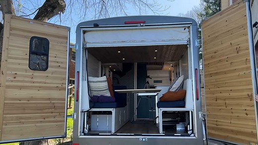 Cargo Trailer Camper Conversion Has A Queen Bed, Full Bathroom