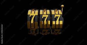 Slot machine, black gold casino chip concept video render isolated, transparent background. 3D 777 lucky seven. Big win, free spins. For luxury online casino web banner, header, video design element Stock Video
