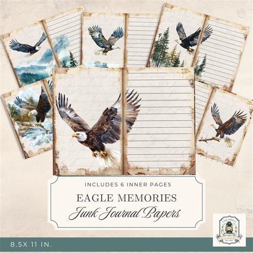 Eagle Junk Journal Pages, Lined Writing Paper,flying Eagle Printable, Set of 6 (digital Download) - Etsy