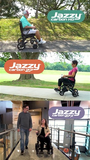 Pride Mobility on Instagram: "NEW PRODUCT ALERT x 3! We’re thrilled to introduce THREE new lightweight, travel power wheelchairs designed to make travelling easier wherever you go – by land, air, or sea. They’re all in the family of our original Jazzy Carbon: ✨Jazzy Carbon HD – 32.2 lbs. without the battery with a 400-lb. weight capacity ✨ Jazzy Carbon 27X – 27.5 lbs. without the battery and folds vertically like a manual wheelchair ✨ Jazzy Carbon 27 – 27.8 lbs. without the battery and is 12 lbs