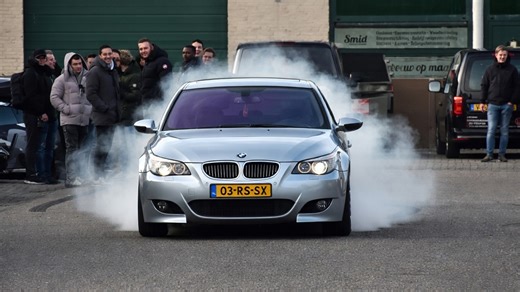 Crowd watches BMW M5 burnout that gets out of control