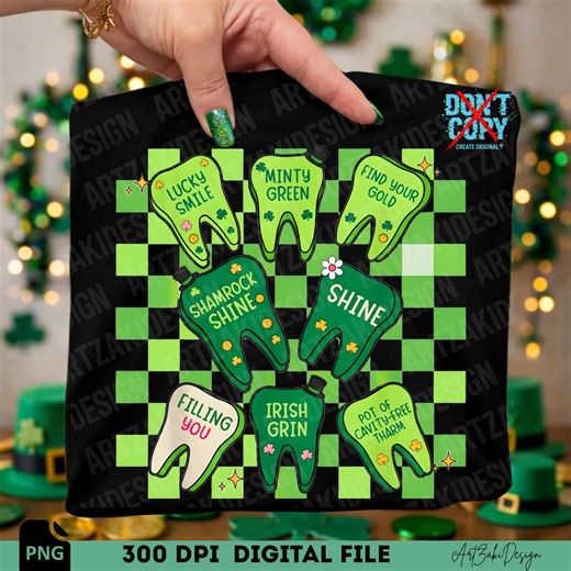 St Patrick’s Day Dental PNG | Lucky Shamrock Tooth Dentist Design - Etsy