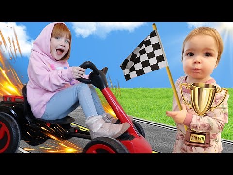 ADLEY and NiKO RACE!! Flex Kart obstacle course inside dads work after family routine & kids chores