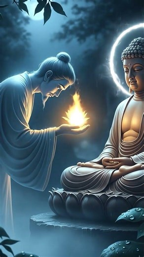 The trembling spirit offers the flower with deep remorse.