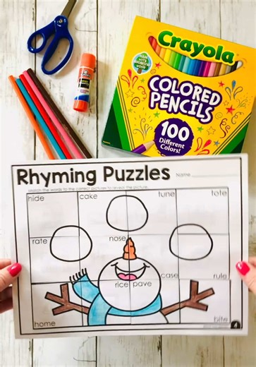 ☃️CVCe Rhyming Words Hidden Picture Mystery Puzzles are an easy way to ease students back into routine after winter break! Linked in bio. #teacher #phonics #teachersoftiktok #rhymingwords #homeschool