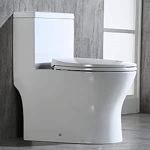 WOODBRIDGE WoodbridgeBath Modern Design, One Piece Dual Flush 1.0/1.6 Gpf,with Soft Closing Seat, White, Toilet, T-0032/B0750, T-0032 Elongated