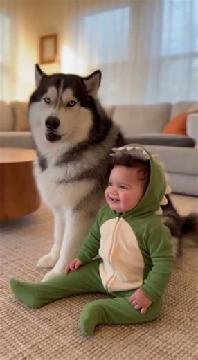 Baby Dino vs. Husky: Who Howls Better? 🦕🐺 #Shorts