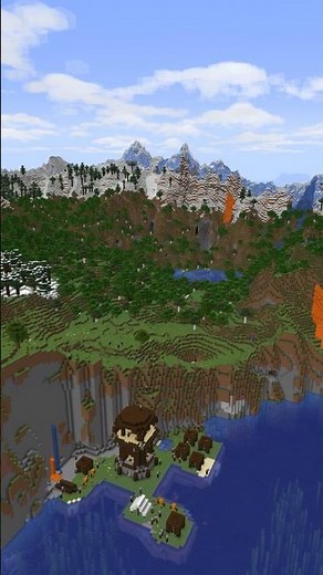 Beautiful Minecraft Mountains, Pillager Outpost, and Lake Seed