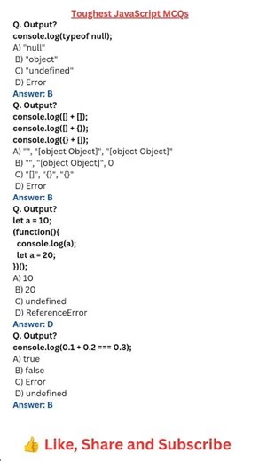 Top 10 Toughest JavaScript MCQs 🔥#shorts #youtubeshorts #ugcnet #gate #computerscience #javascript