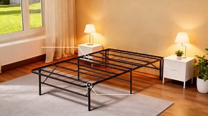 14 Inch Foldable Bed Frame, Twin Bed Frame Metal Platform with Steel Slats, No Box Spring Needed, Tool Free Assembly, Quiet & Sturdy Base for Apartment, Dorm, Small Rooms