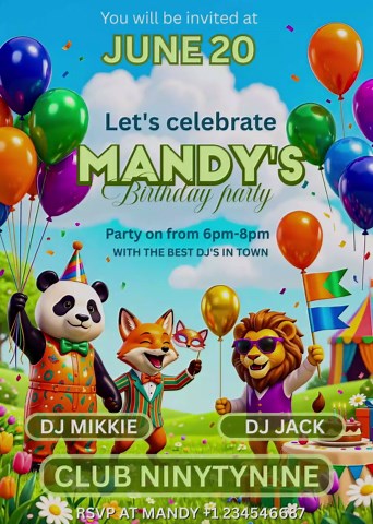 Girl Birthday Party Invitation Template, Editable Birthday Flyer, Colorful Kids Party Invite, Canva Template, Printable Canva Invitation - Etsy