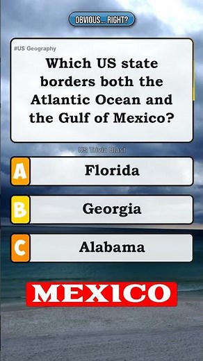 🌊 Which US state borders both the Atlantic and Gulf? 🇺🇸 #Shorts #usaquiz #geography