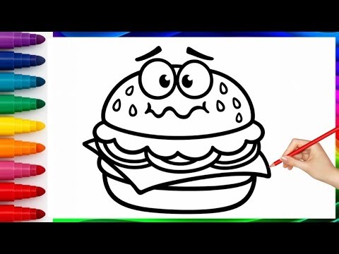 How to Draw a Burger | Burger Drawing,Painting and Coloring for Kids #drawing #howtodraw #video #art