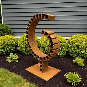 Modern Metal Garden Sculpture – Abstract Outdoor Yard Art - Weathered Steel Statement Piece for Landscaping