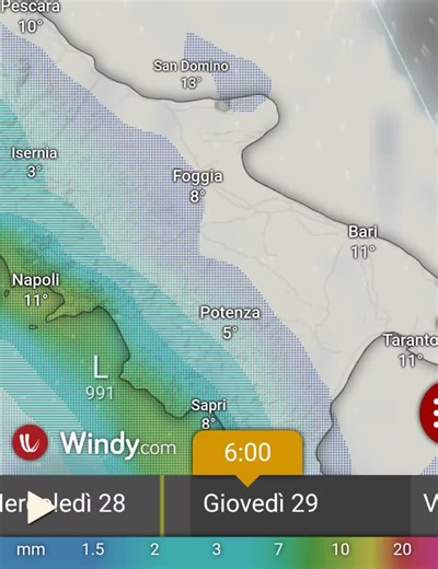 Giovanni Costantino Lobasso on Instagram: "GIOVEDÌ 29 GENNAIO FOGGIA: 🔵MIN.+7°C 🔴MAX.+10°C Al mattino coperto su tutta la Capitanata, piogge diffuse e di moderata intensità sui Monti Dauni, sparse e brevi sul Tavoliere e sul Gargano. Vento debole da sud. ▪︎Da metà mattinata al primo pomeriggio piogge abbondanti e localmente intense su tutti i Monti Dauni e sul Tavoliere, sparse e moderate sul Gargano. Vento debole di Maestrale. Temperature in lieve calo. ▪︎Dal pomeriggio migliora sui Monti Dau